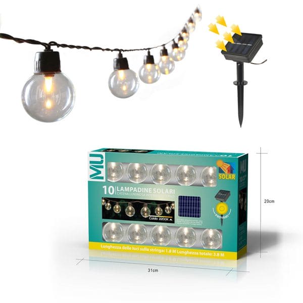 Catena Luminosa 10 Lampadine con Pannello Solare - 3,6 M