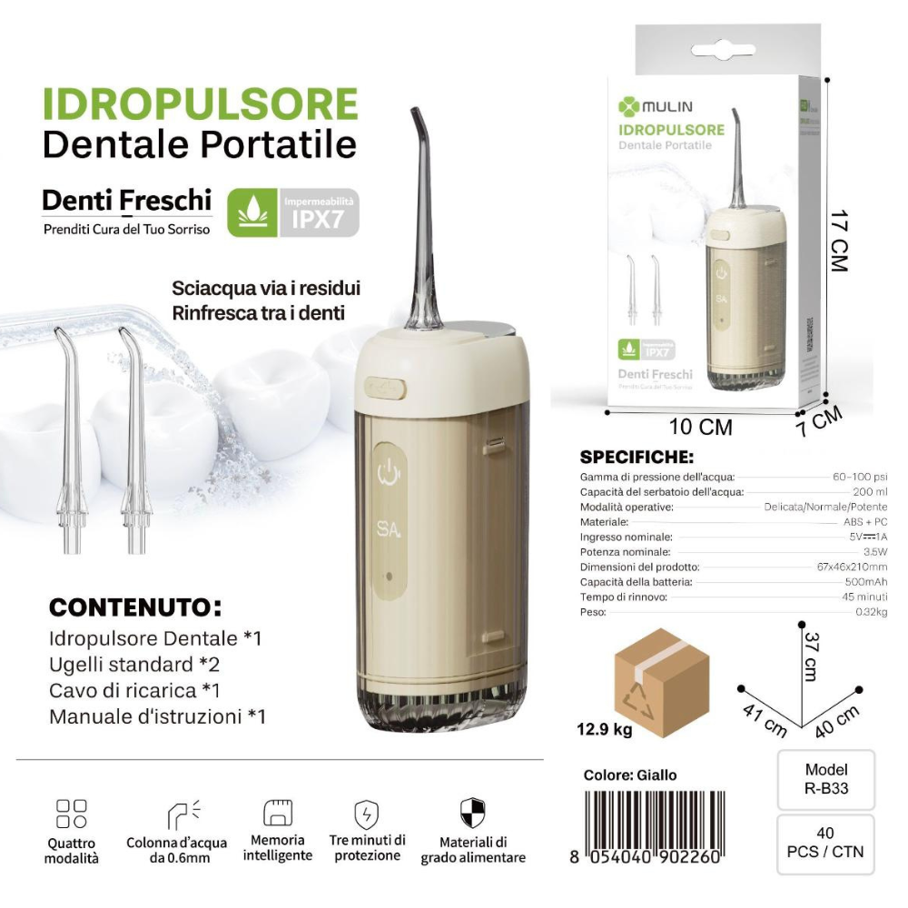 🦷💧 Idropulsore Dentale Portatile Mulin