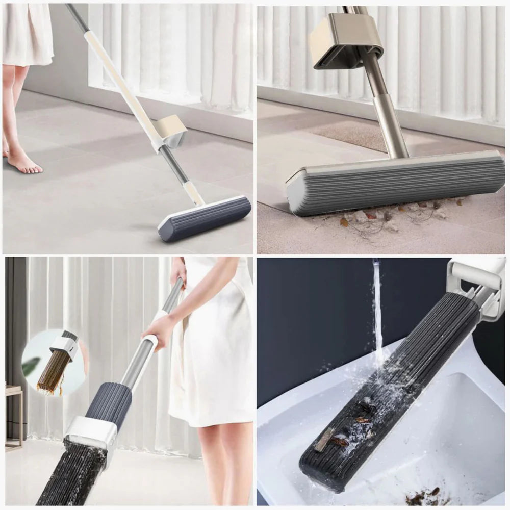 Mop A 360° Con 4 Panni In Microfibra Per Pavimenti In Legno, Piastrelle E Laminato - Piatto E Leggero, Colore Bianco - 3