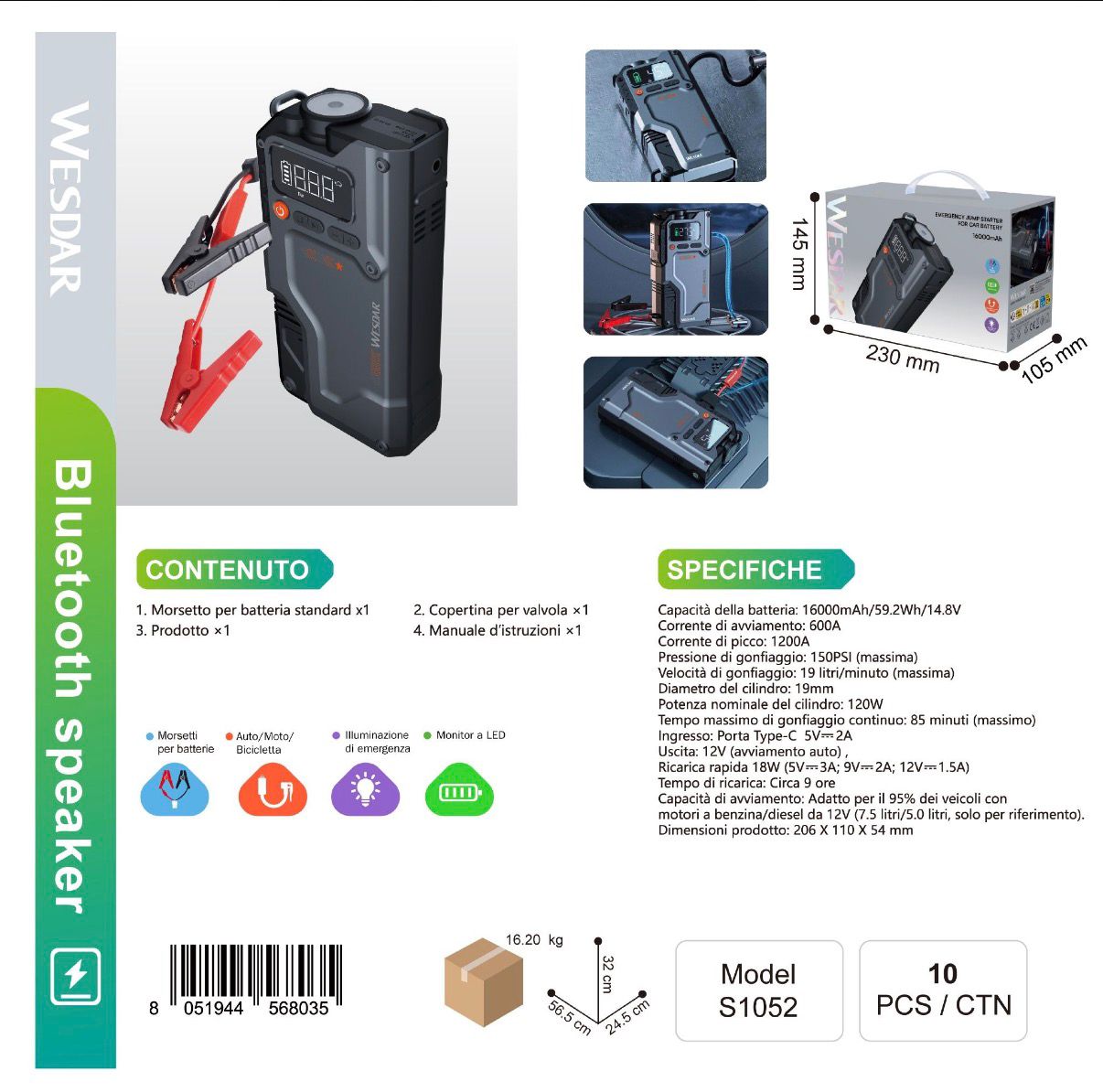 🚗 AVVIATORE AUTO DI EMERGENZA 16.000 MA