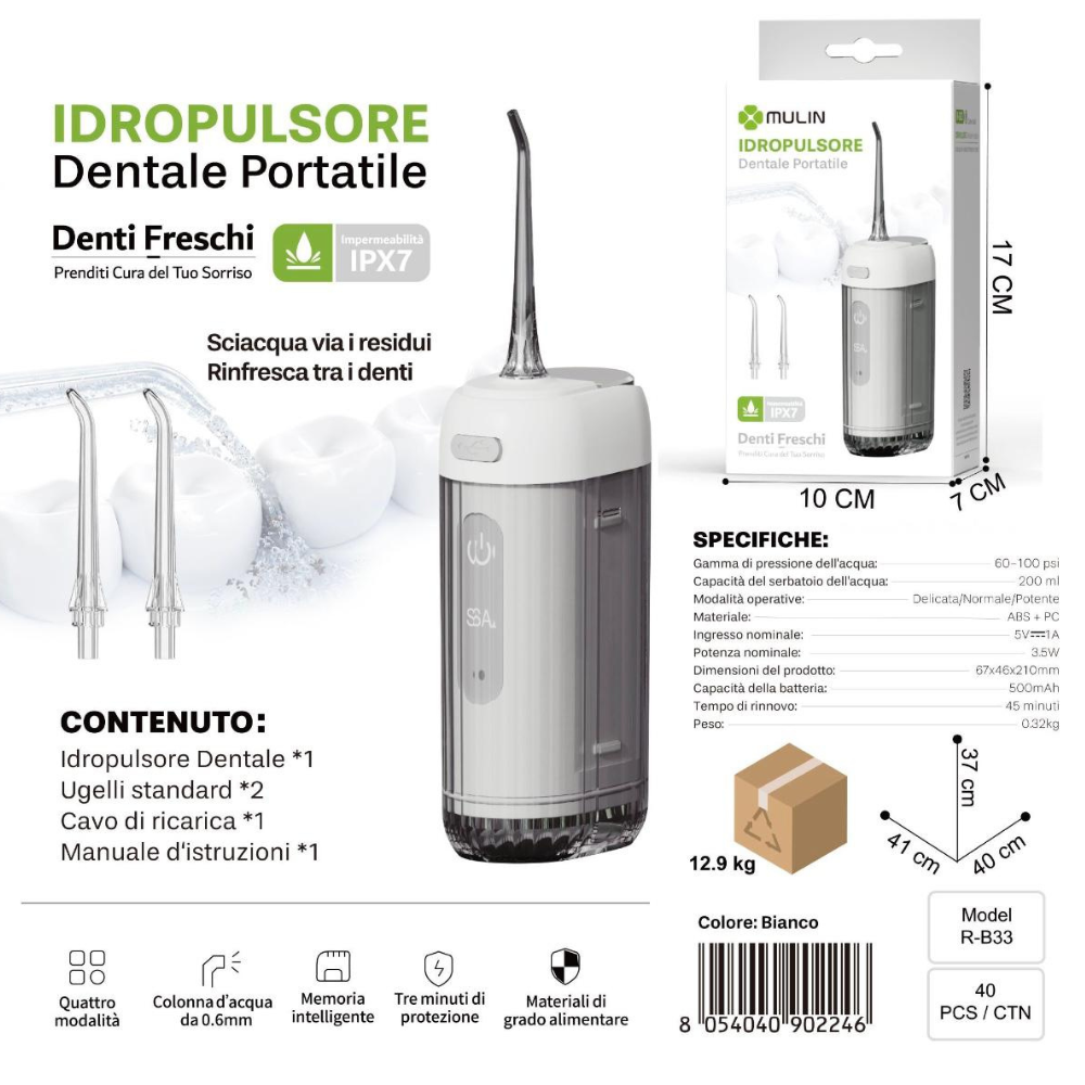 🦷💧 Idropulsore Dentale Portatile Mulin