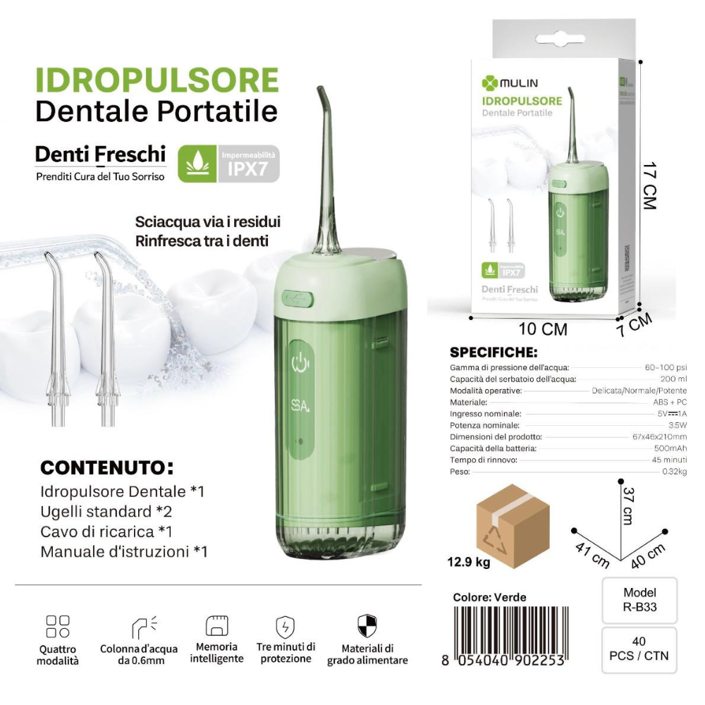 🦷💧 Idropulsore Dentale Portatile Mulin