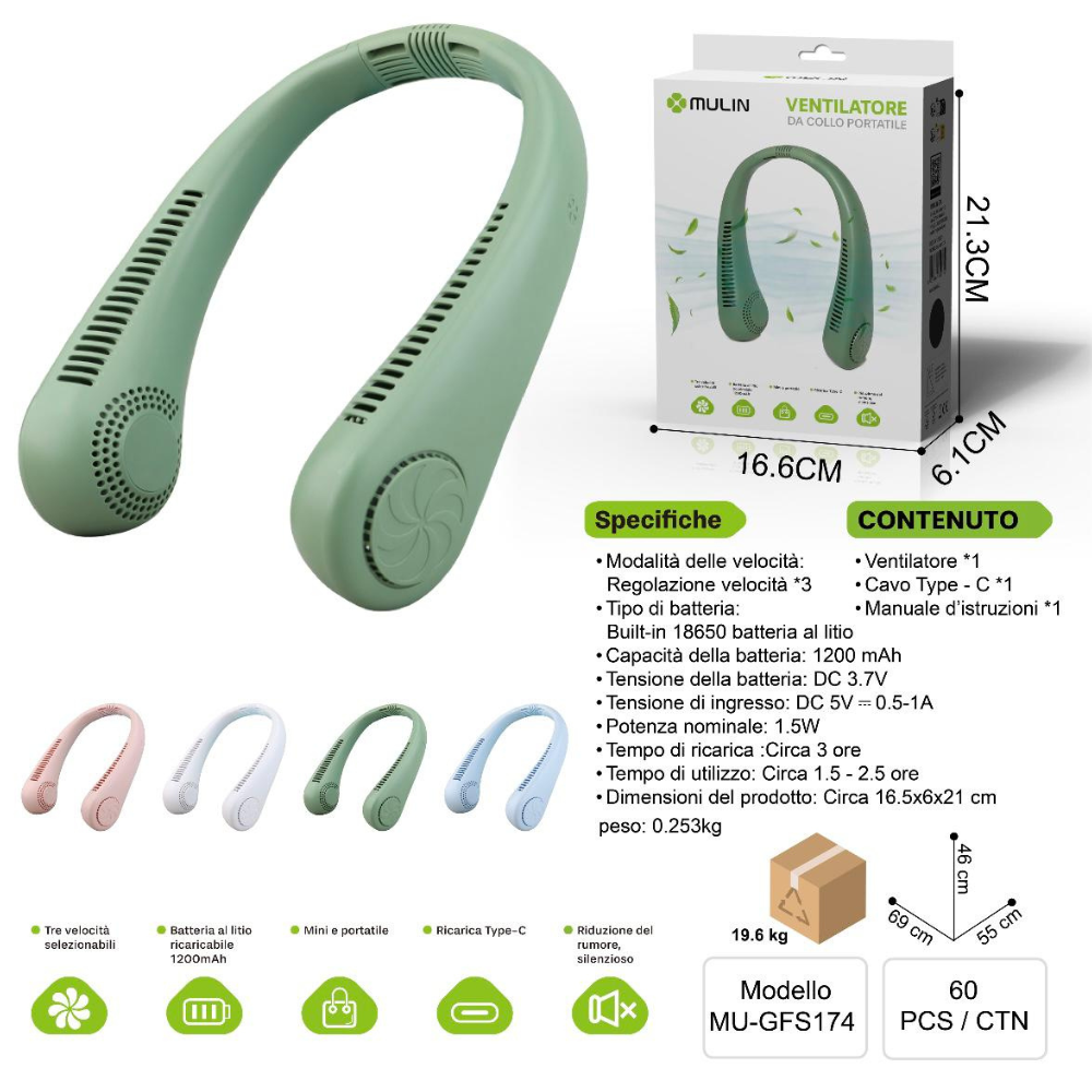 🌀 Ventilatore da Collo Portatile Mulin