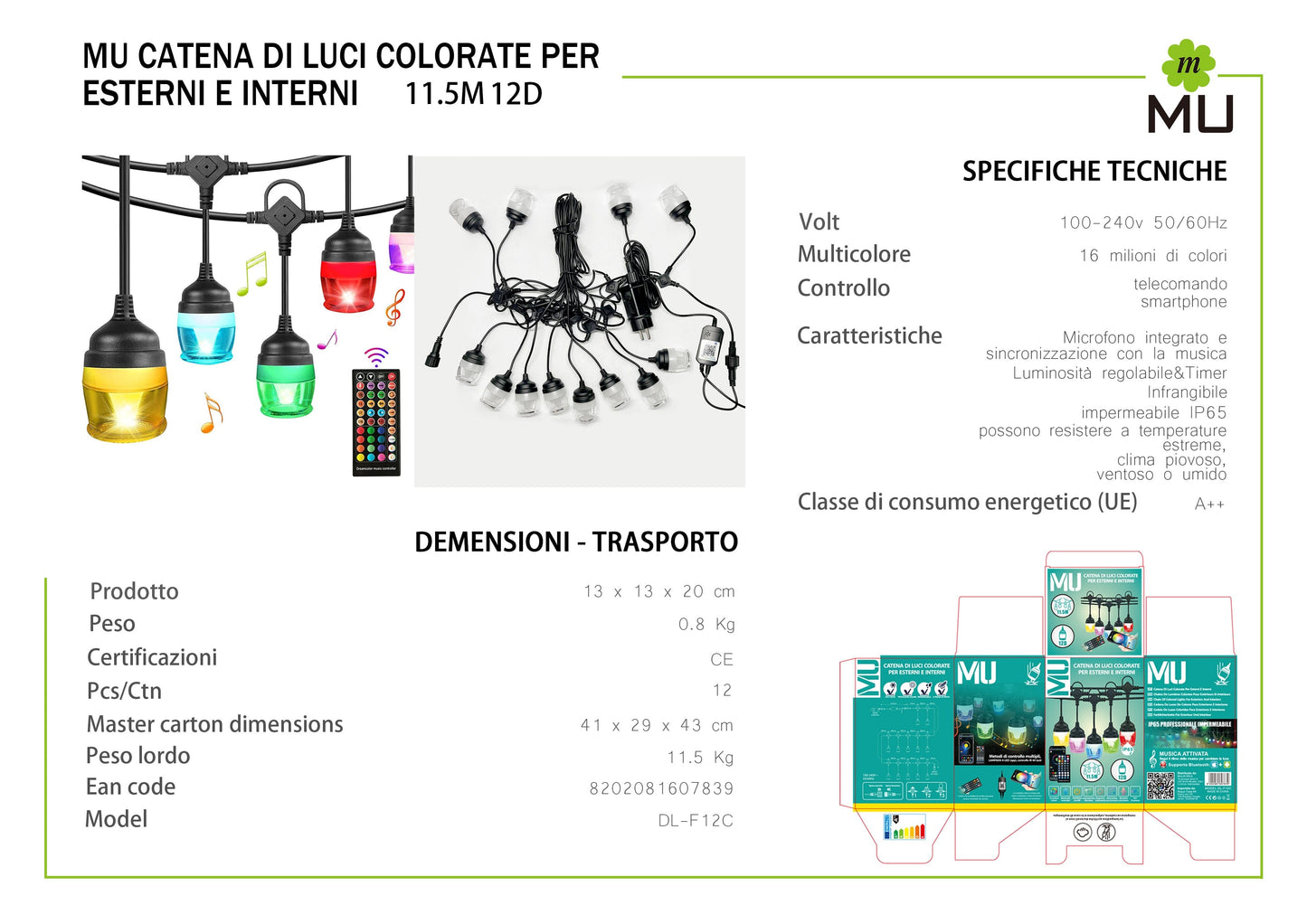 Catena Luminosa Esterno 16 Millioni Di Colori - 11,5 mt