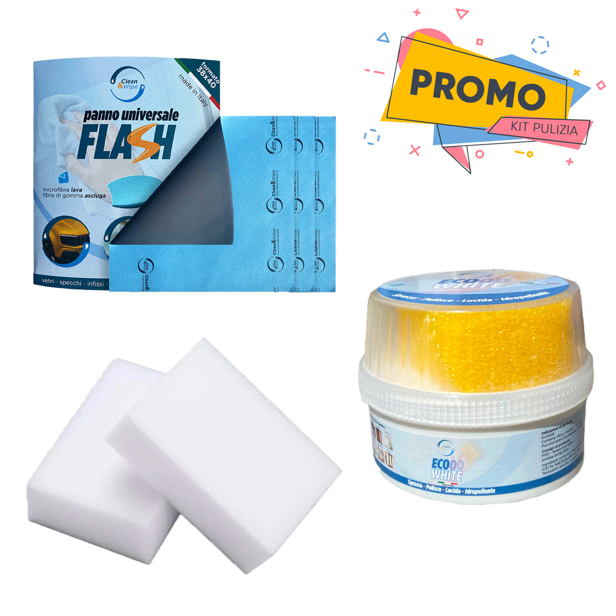 Kit Pulizia Power! Gomma Magica + Ecooo White + Panno Flash