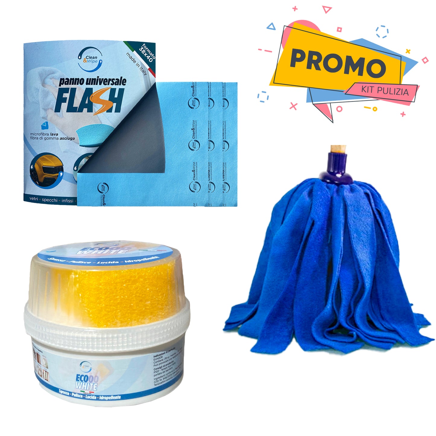 Kit Pulizia Pro! Mop Capri + Ecooo White + Panno Flash