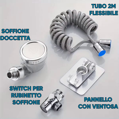 Set Soffione Doccetta per Lavandino con Tubo a Spirale